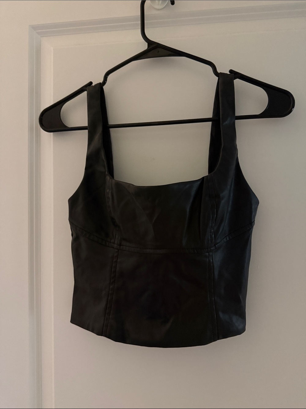 Bershka Black Faux Leather Square-Neck Cropped Tank